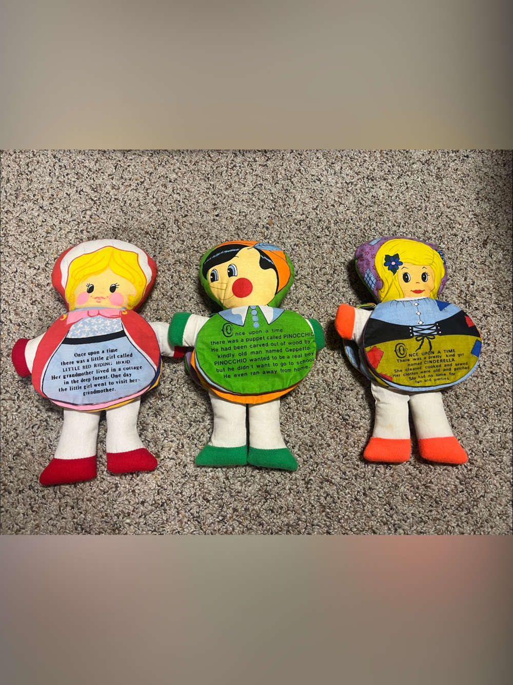 Vintage 1979 Dandee Plush Storybook Dolls - Red, Green, Orange